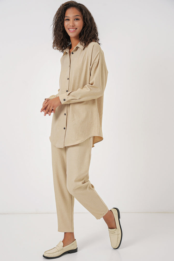 Bigdart Femme Ensemble Oversize en Lin Beige 6622 - Beige