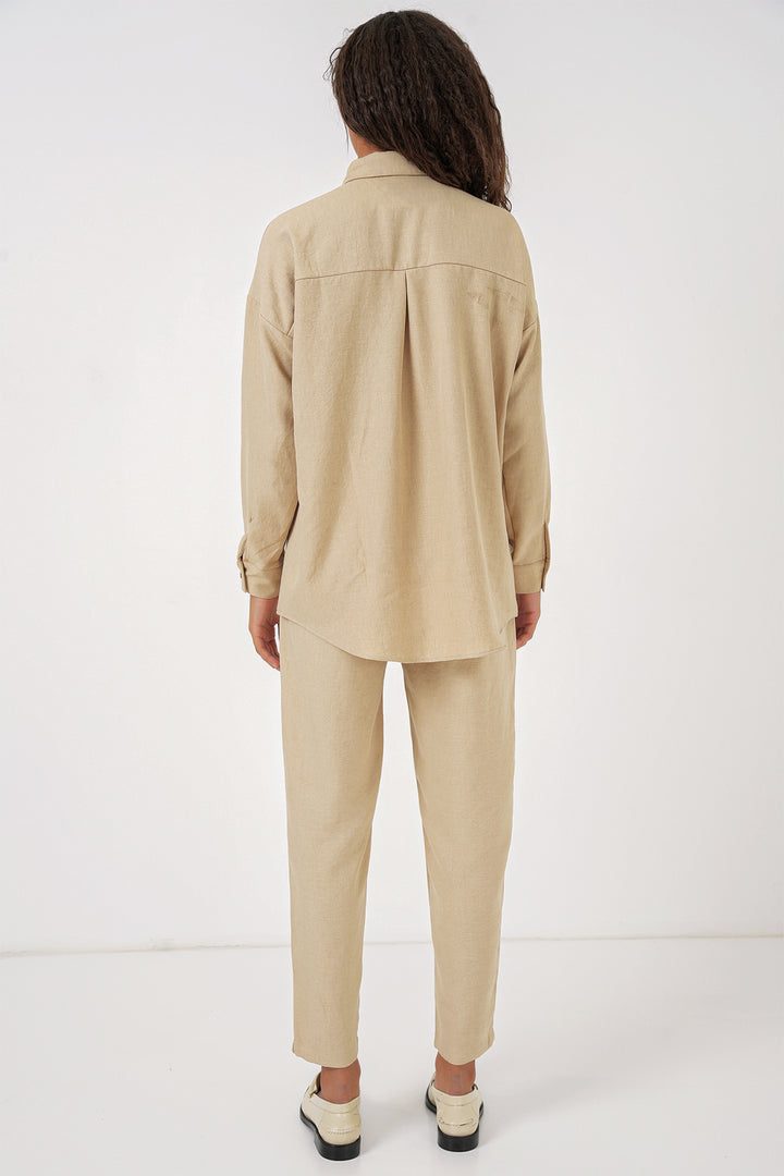 Bigdart Femme Ensemble Oversize en Lin Beige 6622 - Beige