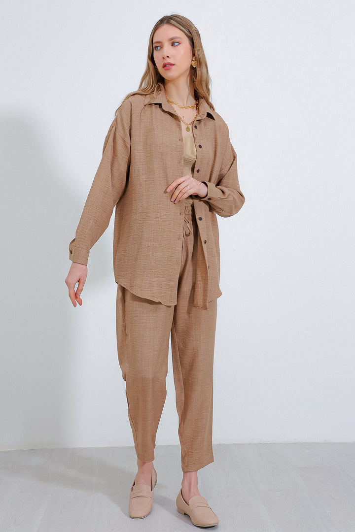 Bigdart Ensemble femme en lin oversize camel 6622