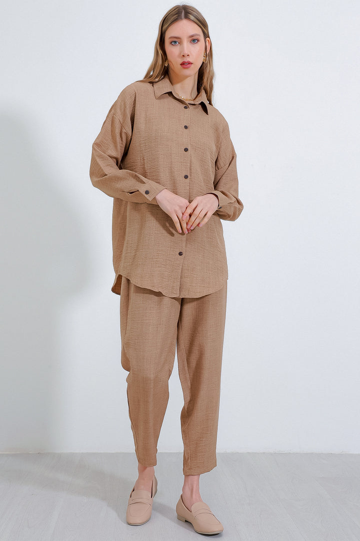 Bigdart Ensemble femme en lin oversize camel 6622
