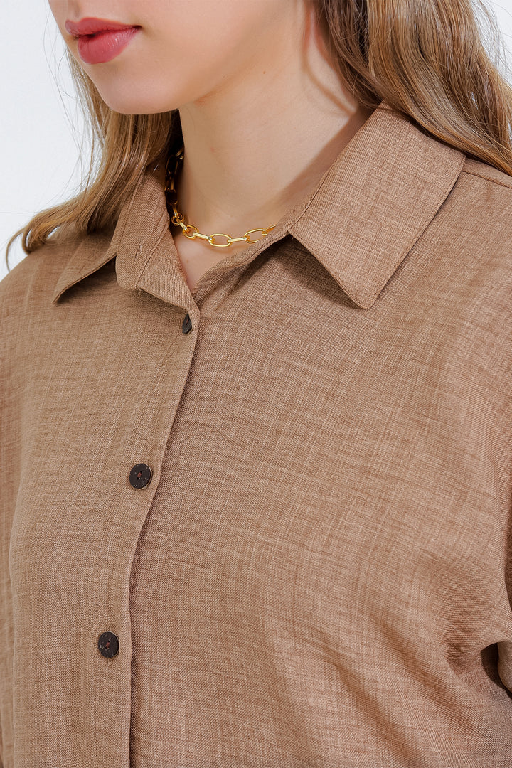 Bigdart Ensemble femme en lin oversize camel 6622