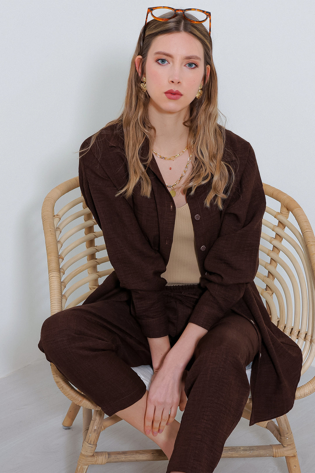 Bigdart Ensemble oversize en lin marron pour femme 6622 - Marron