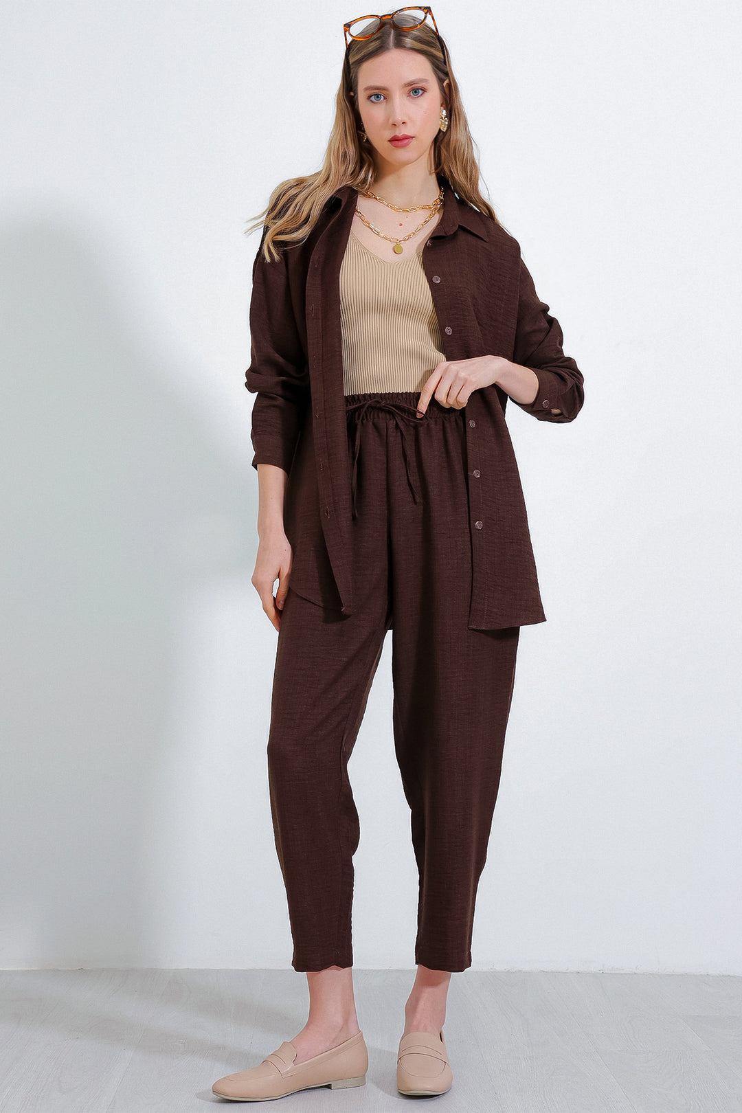 Bigdart Ensemble oversize en lin marron pour femme 6622 - Marron