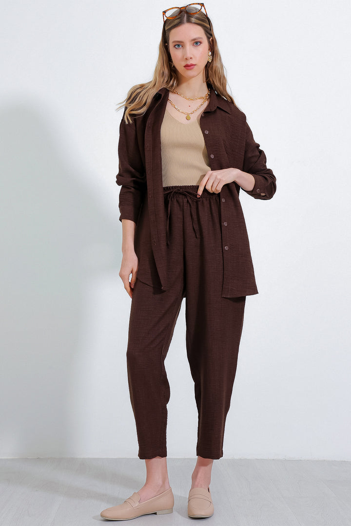 Bigdart Ensemble oversize en lin marron pour femme 6622 - Marron