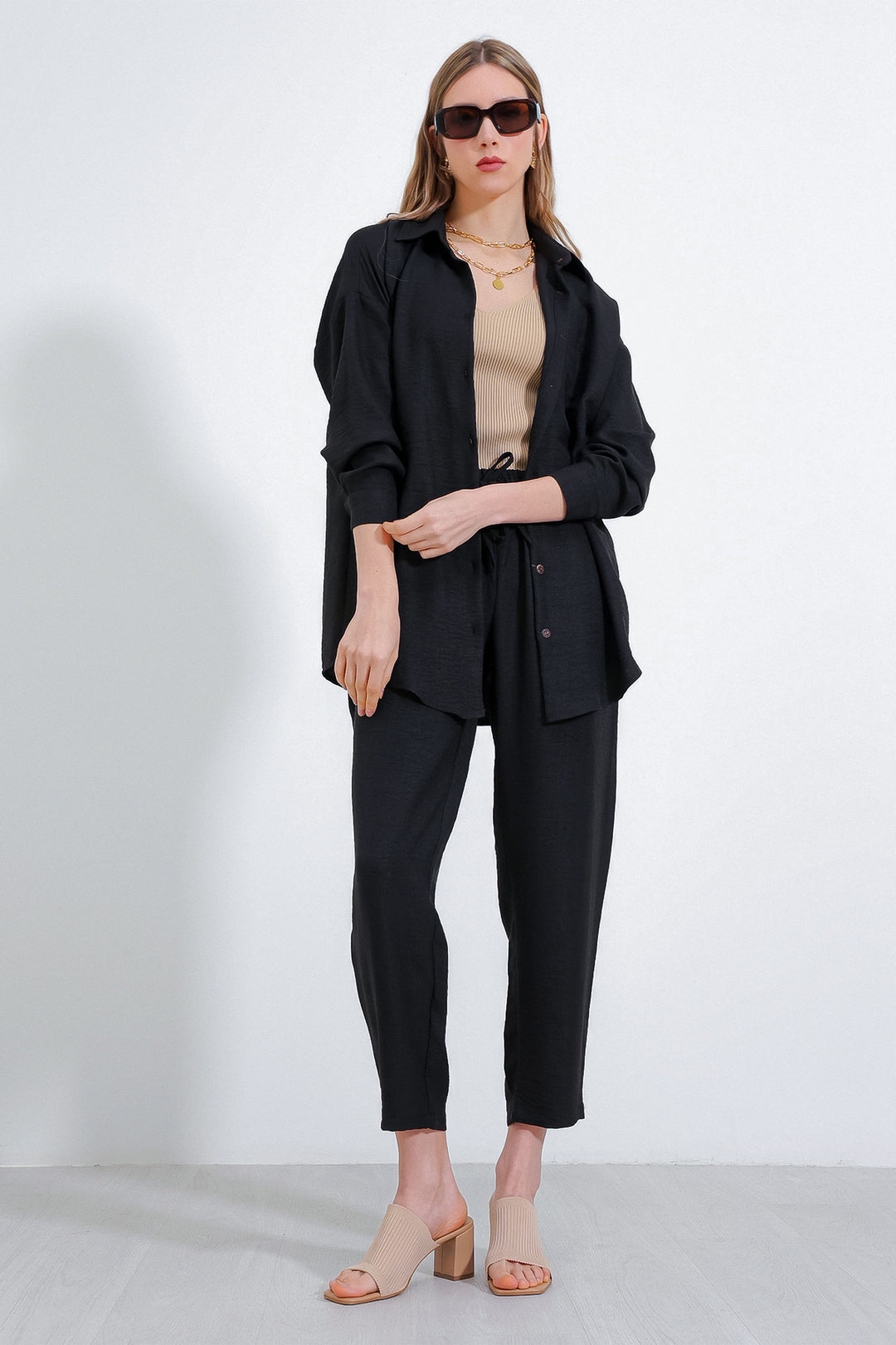 Bigdart Ensemble oversize en lin noir pour femme 6622 - Noir