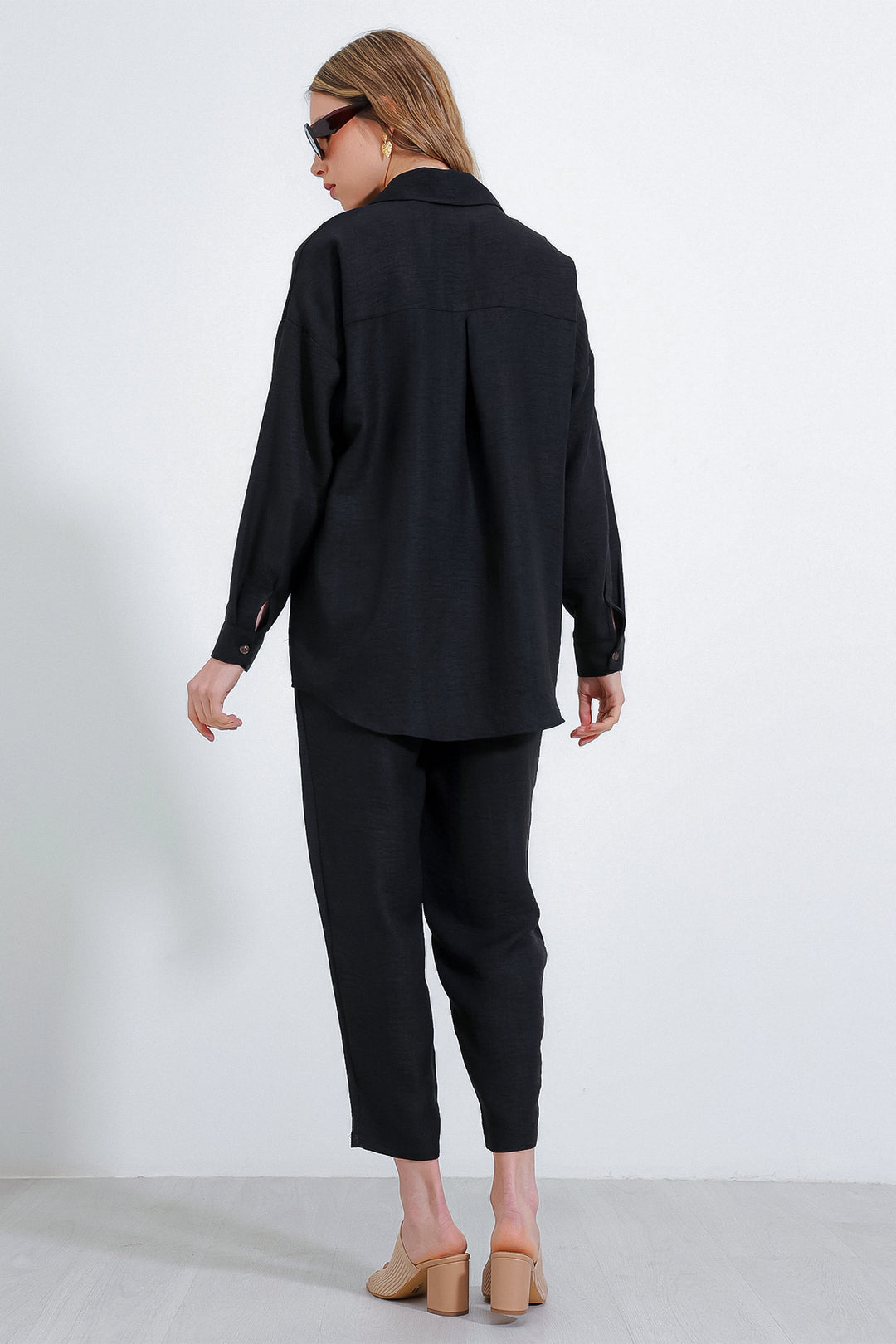Bigdart Ensemble femme en lin oversize noir 6622
