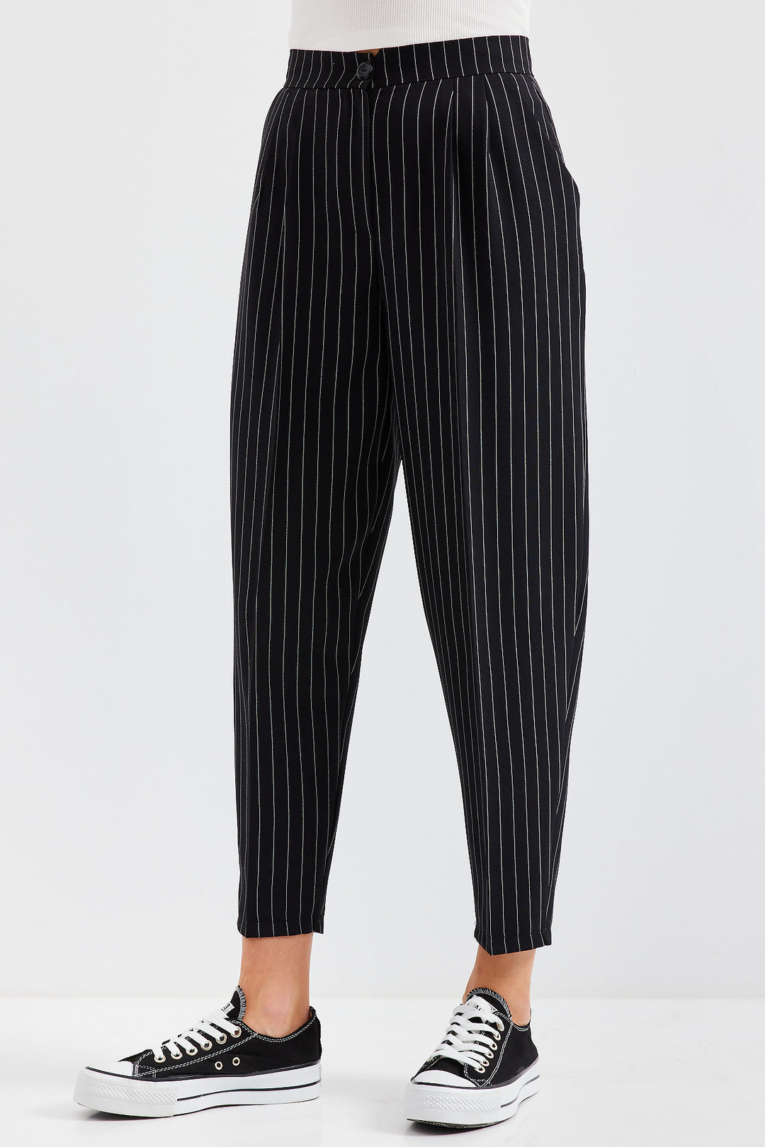 Bigdart 6637 Pantalon en tissu à rayures taille haute - Noir