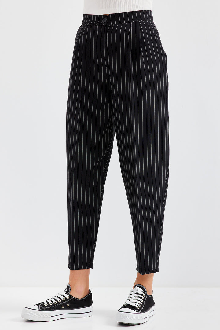 Bigdart 6637 Pantalon en tissu à rayures taille haute - Noir