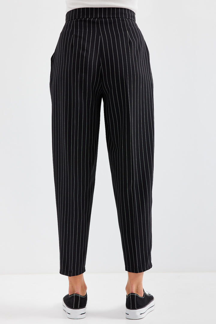 Bigdart 6637 Pantalon en tissu à rayures taille haute - Noir