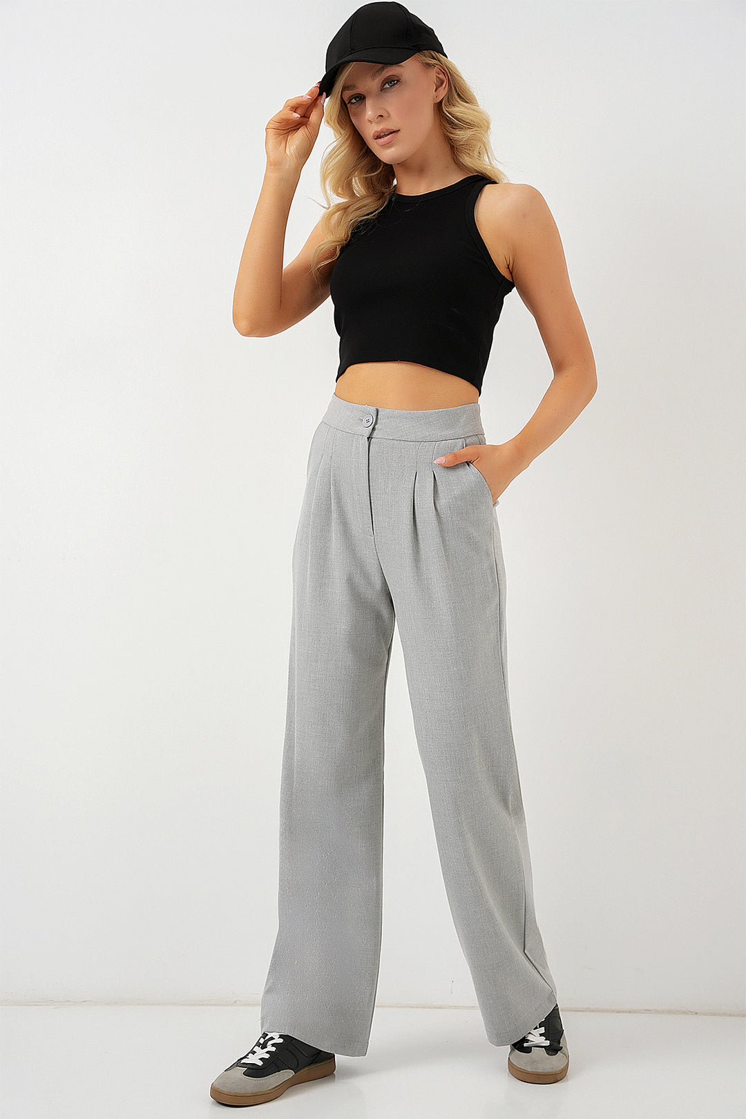 Bigdart Pantalon palazzo taille haute 6638 - Gris clair