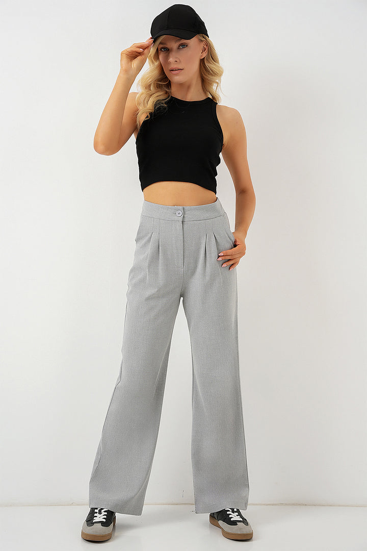 Bigdart Pantalon palazzo taille haute 6638 - Gris clair