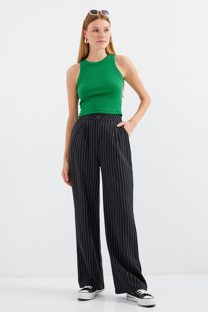 Bigdart Pantalon palazzo taille haute 6638 - Noir