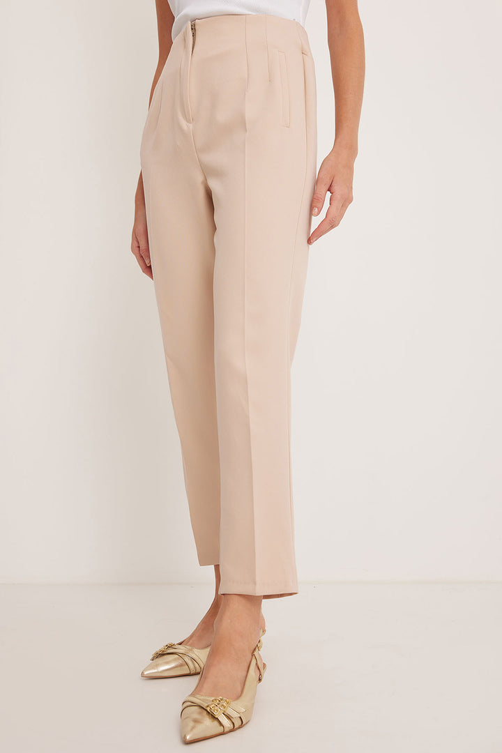 Bigdart Pantalon en tissu taille haute beige pour femme 6650