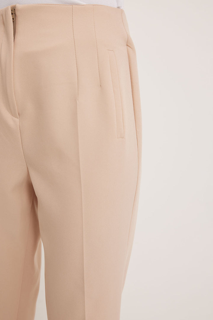 Bigdart Pantalon en tissu taille haute beige pour femme 6650