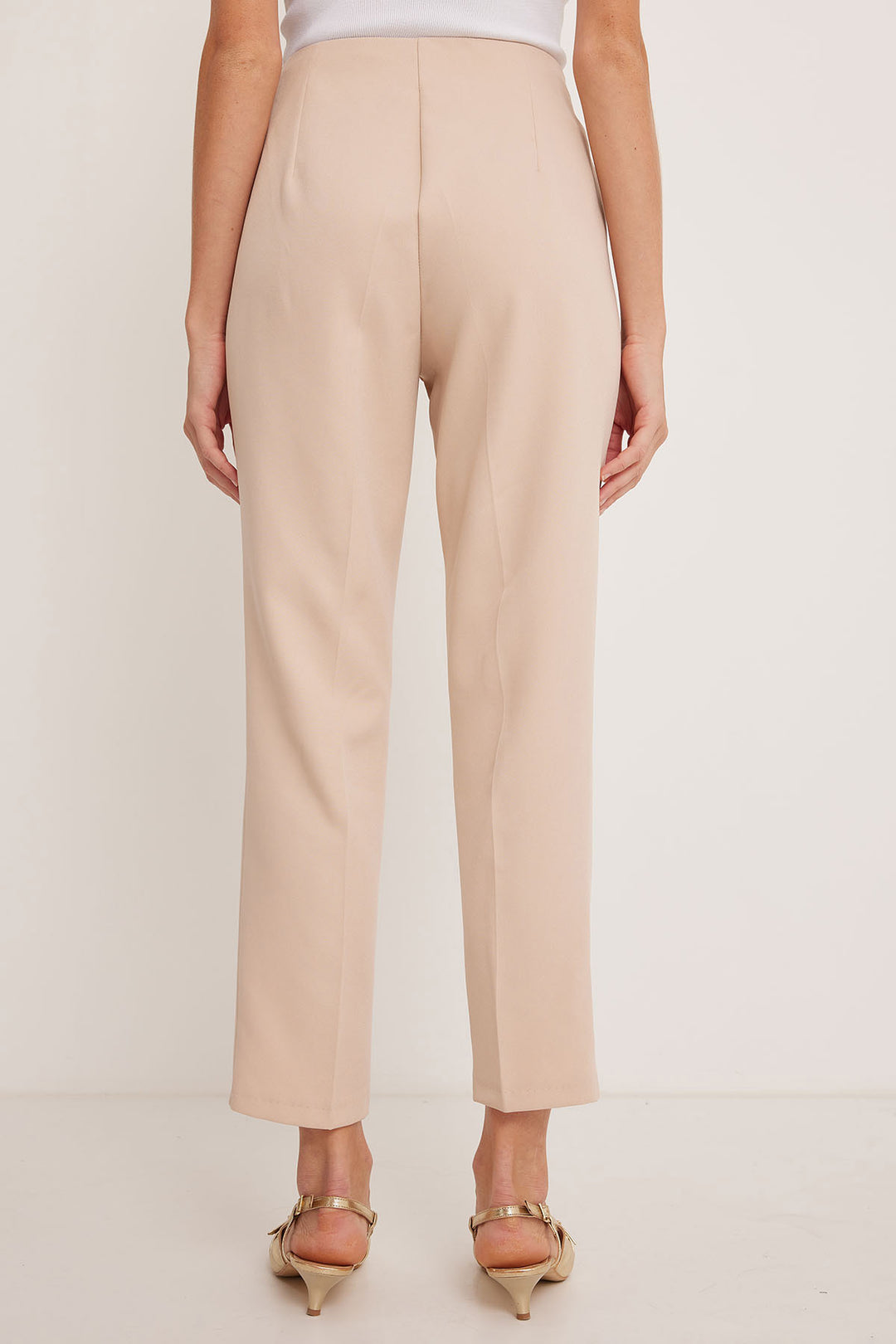 Bigdart Pantalon en tissu taille haute beige pour femme 6650