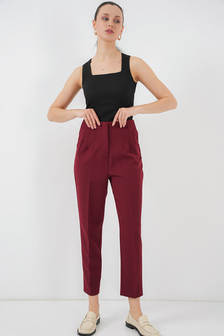 Bigdart Pantalon en Tissu Taille Haute 6650 - Bordeaux