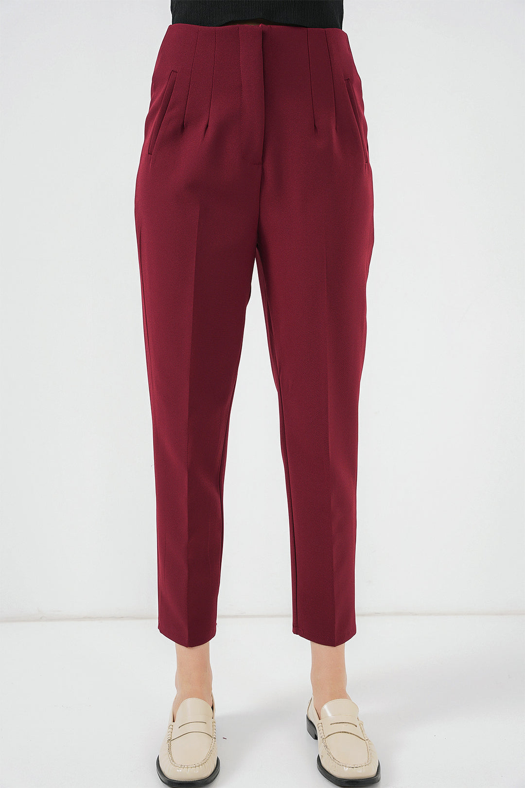 Bigdart Pantalon en Tissu Taille Haute 6650 - Bordeaux