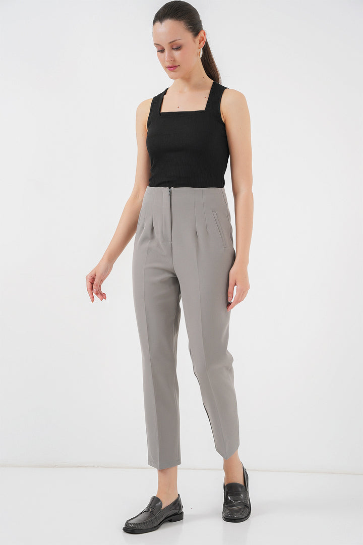 Bigdart Pantalon en Tissu Taille Haute 6650 - Gris