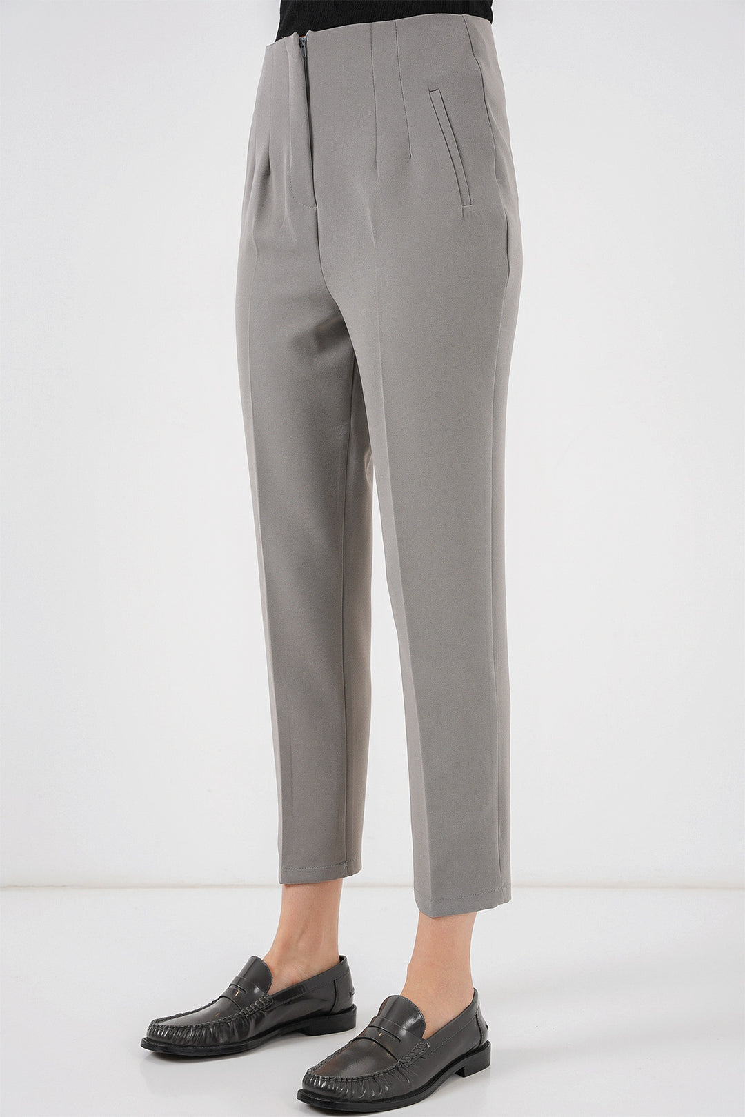 Bigdart Pantalon en Tissu Taille Haute 6650 - Gris