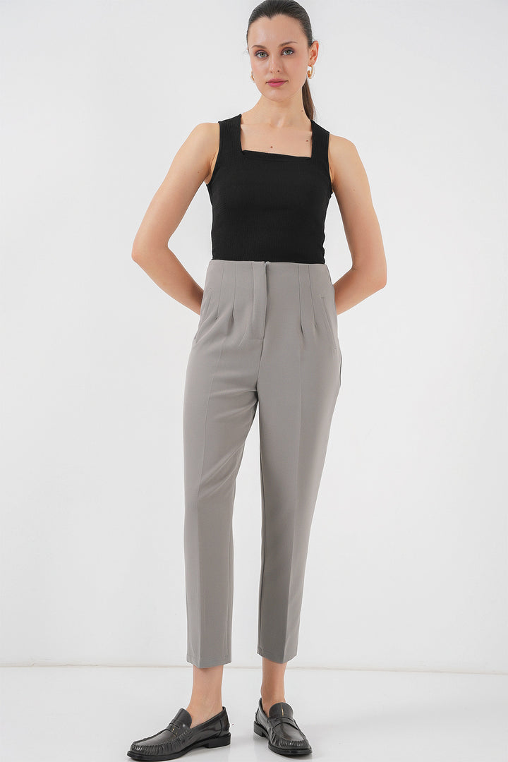 Bigdart Pantalon en Tissu Taille Haute 6650 - Gris