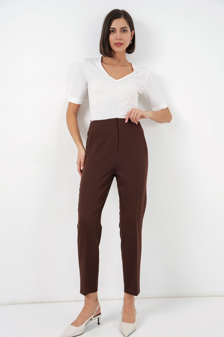 Bigdart Pantalon en tissu taille haute 6650 - Marron
