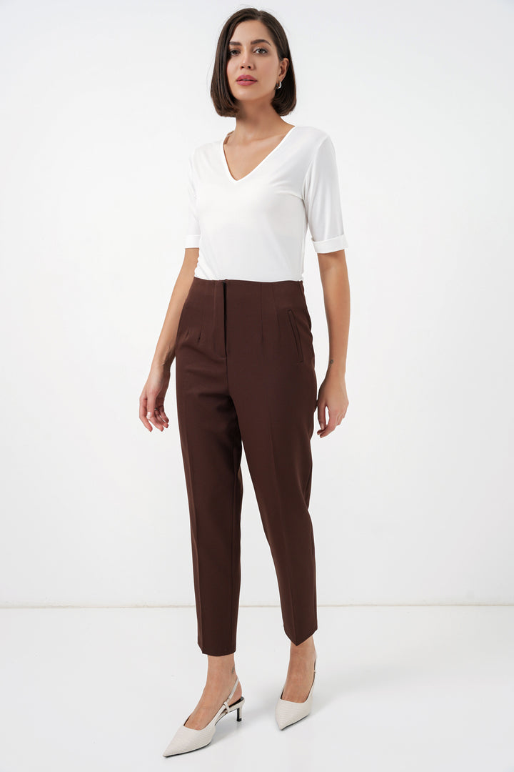 Bigdart Pantalon en tissu taille haute 6650 - Marron