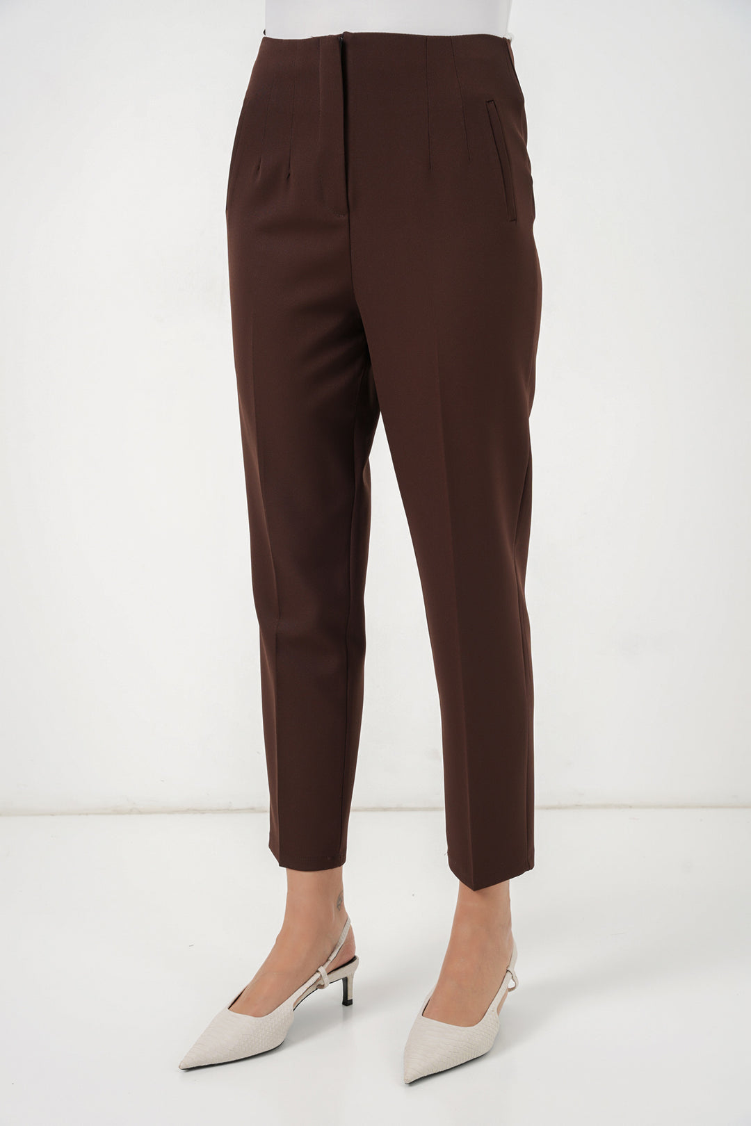 Bigdart Pantalon en tissu taille haute 6650 - Marron