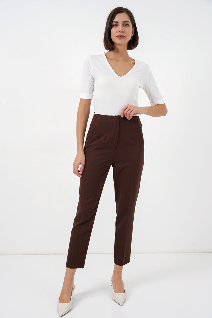 Bigdart Pantalon en tissu taille haute 6650 - Marron