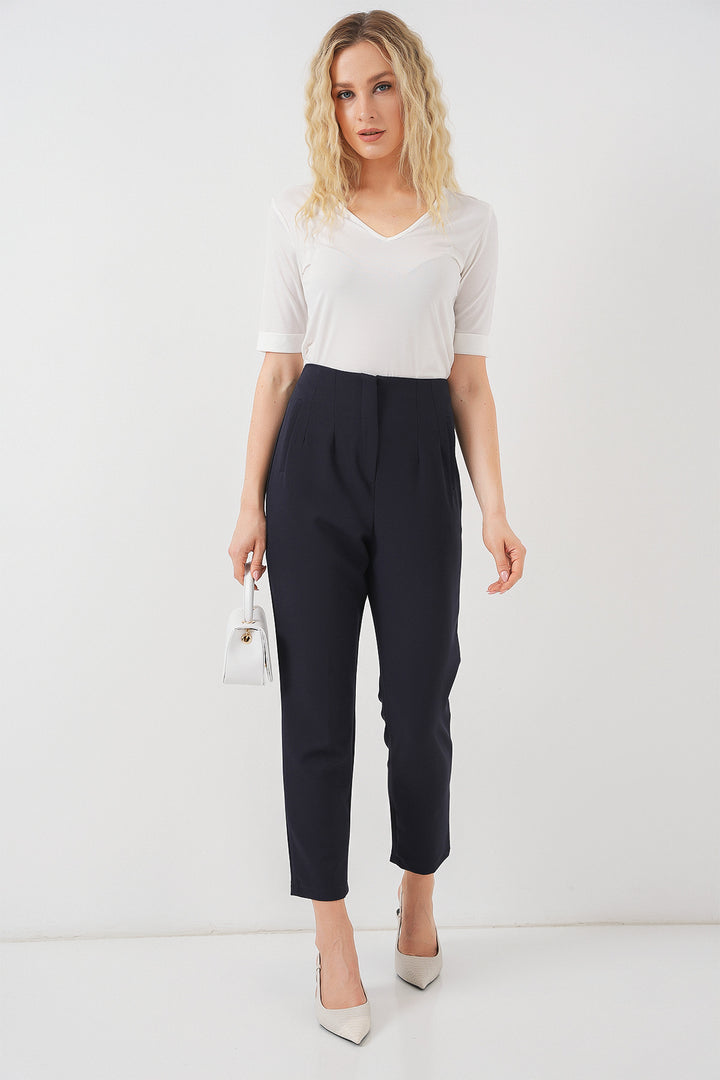 Bigdart Pantalon en tissu taille haute bleu marine pour femme 6650