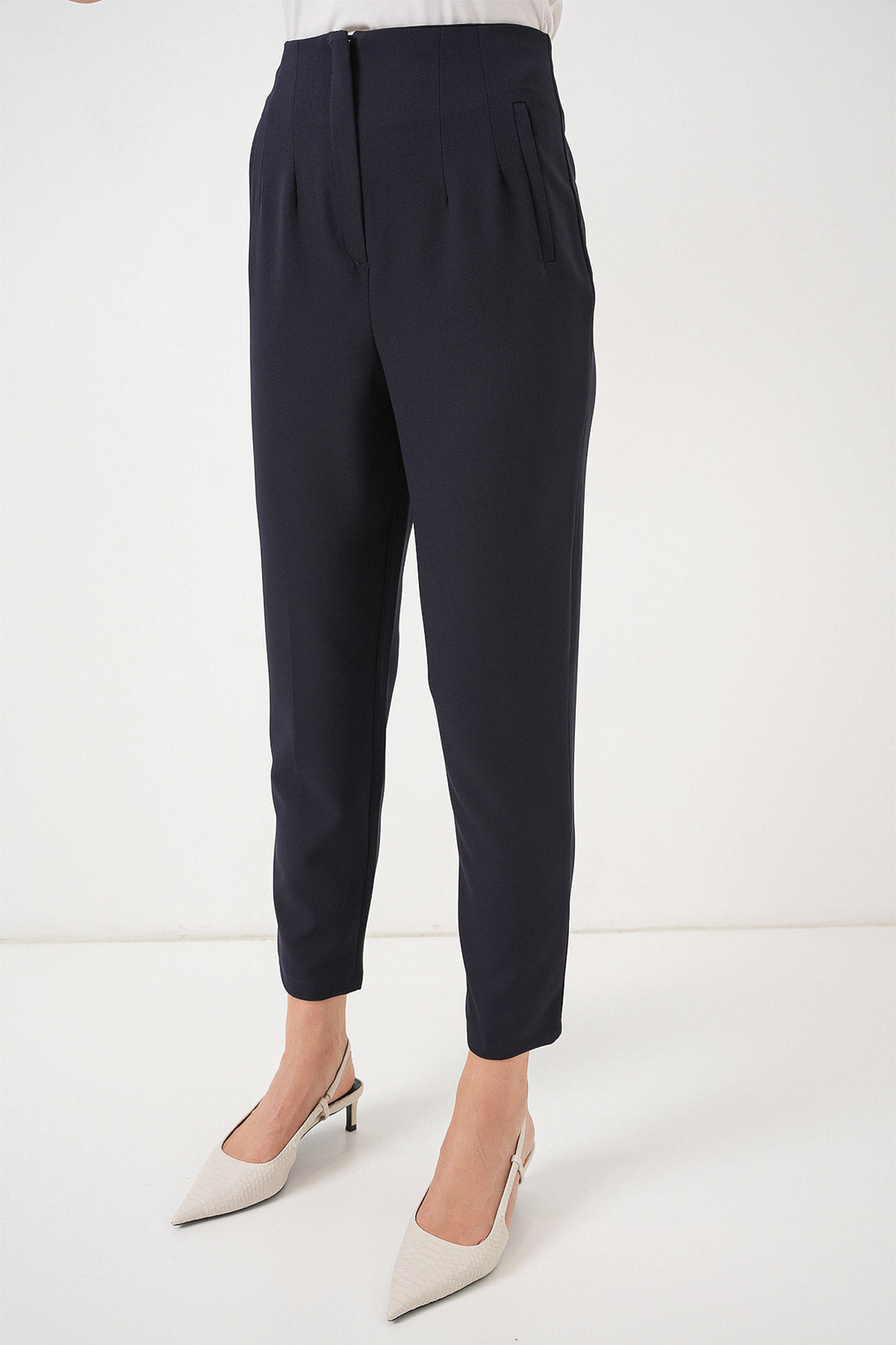 Bigdart Pantalon en tissu taille haute bleu marine pour femme 6650