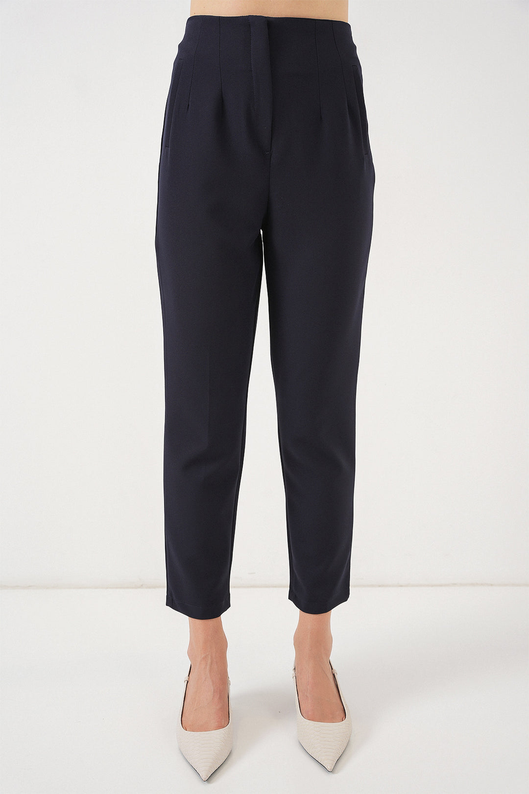 Bigdart Pantalon en tissu taille haute bleu marine pour femme 6650