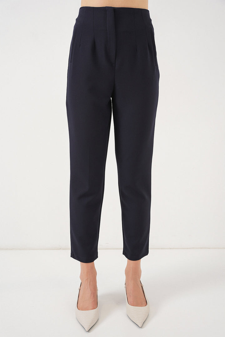 Bigdart Pantalon en tissu taille haute bleu marine pour femme 6650