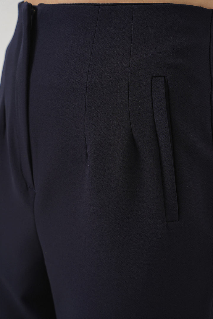 Bigdart Pantalon en tissu taille haute bleu marine pour femme 6650