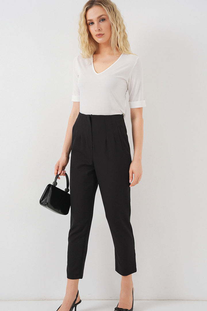 Bigdart Pantalon en Tissu Taille Haute Noir Femme 6650
