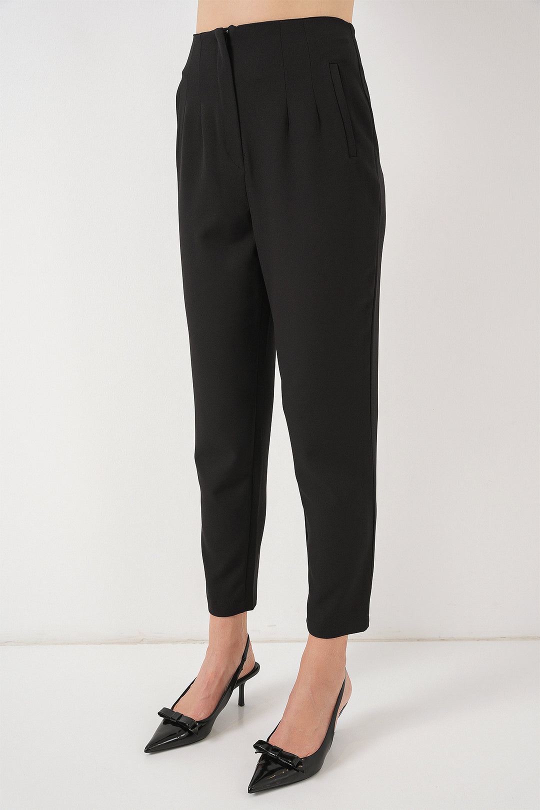 Bigdart Pantalon en Tissu Taille Haute Noir Femme 6650