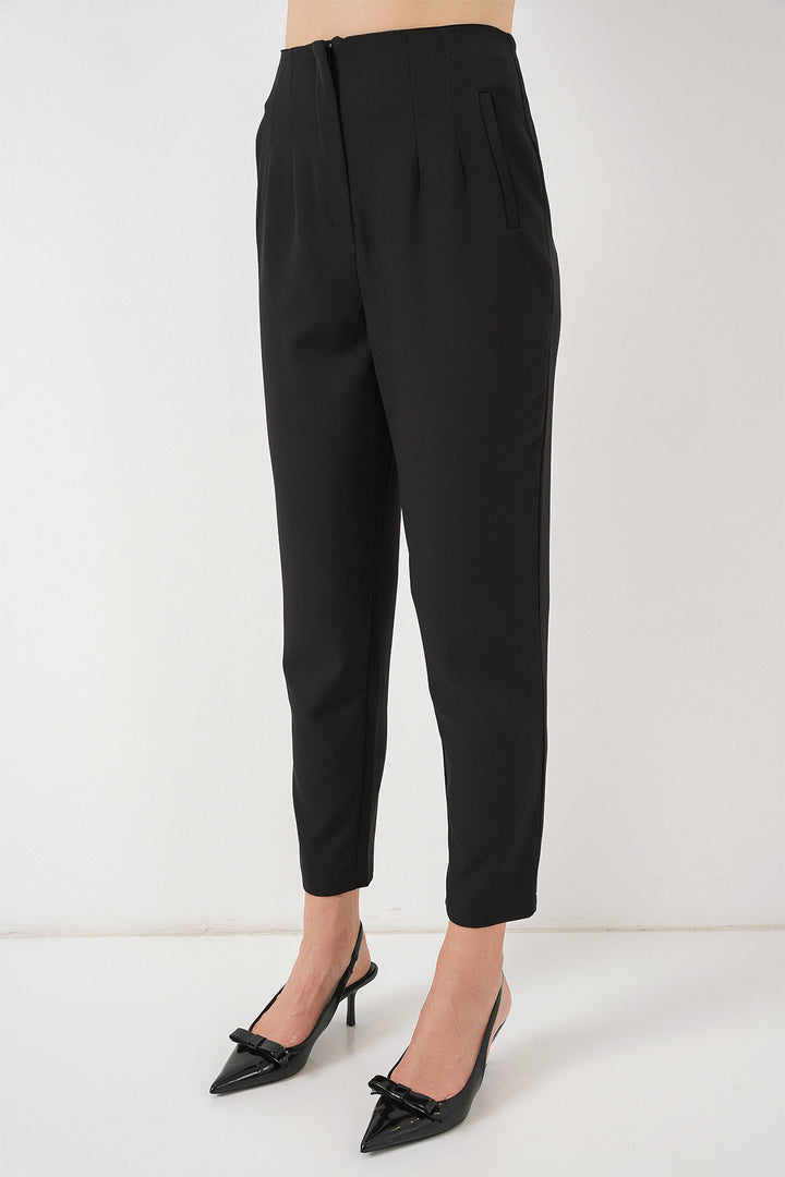 Bigdart Pantalon en Tissu Taille Haute Noir Femme 6650