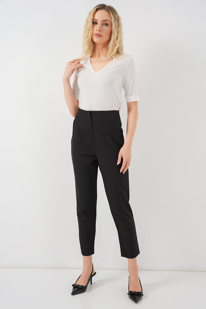 Bigdart Pantalon en Tissu Taille Haute Noir Femme 6650