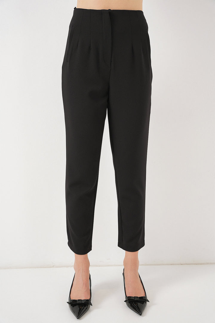 Bigdart Pantalon en Tissu Taille Haute Noir Femme 6650