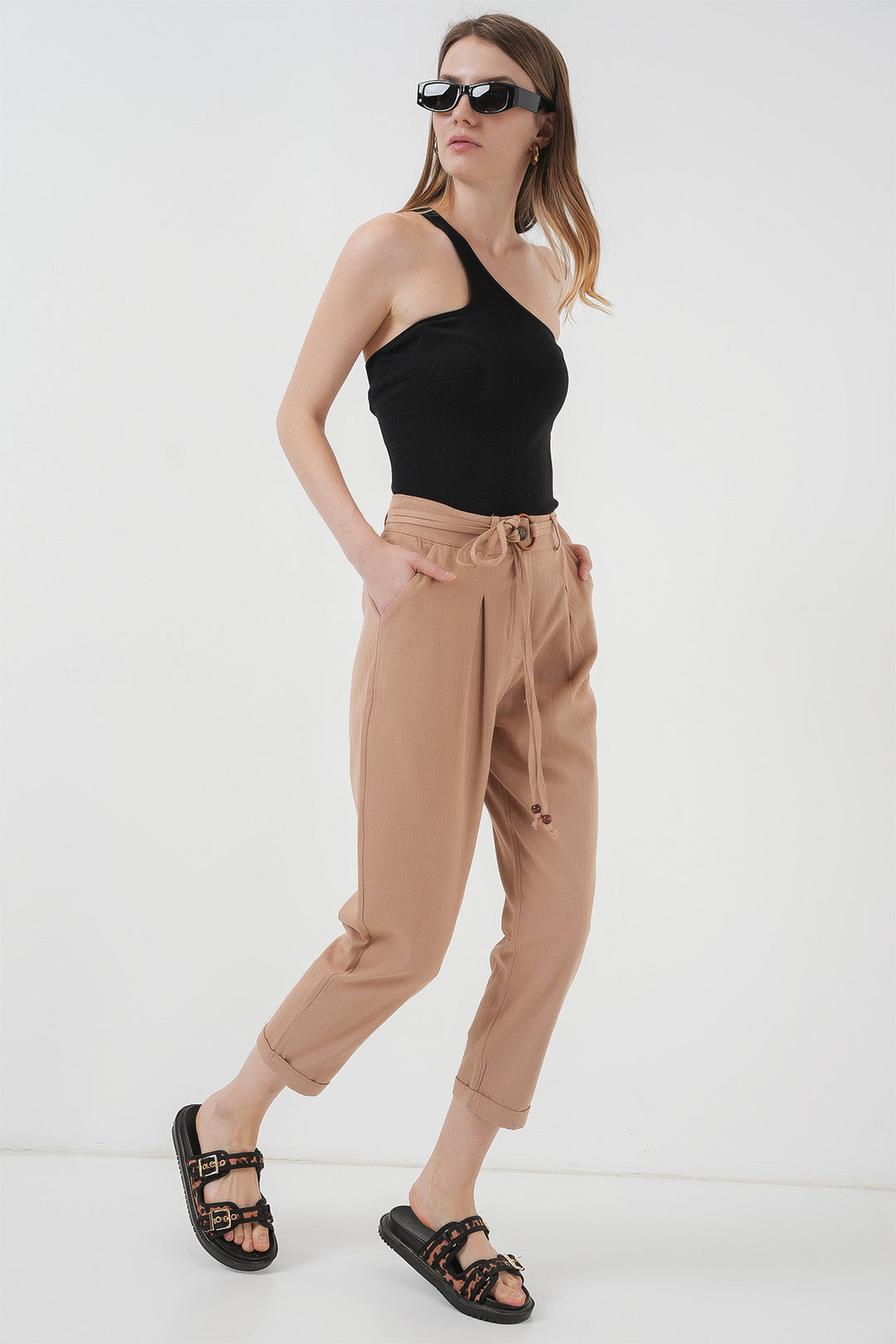 Bigdart Pantalon en Lin à Ceinture 6660 - Biscuit