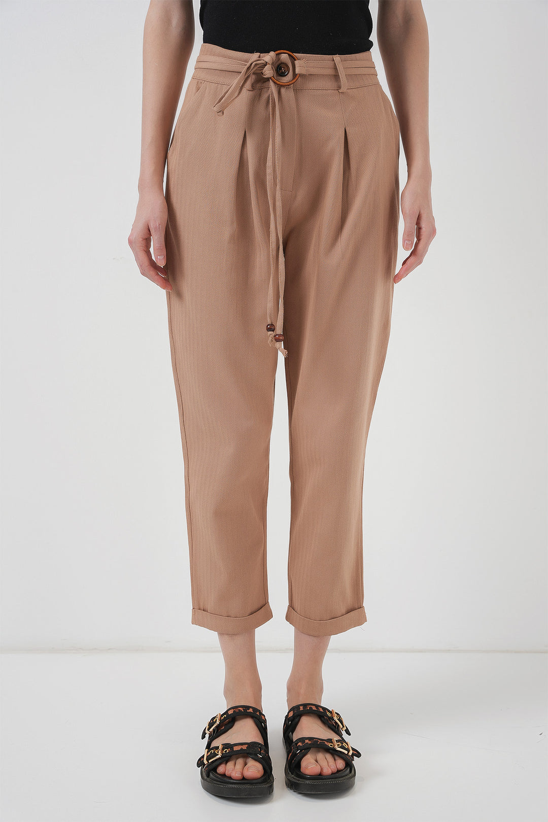 Bigdart Pantalon en Lin à Ceinture 6660 - Biscuit