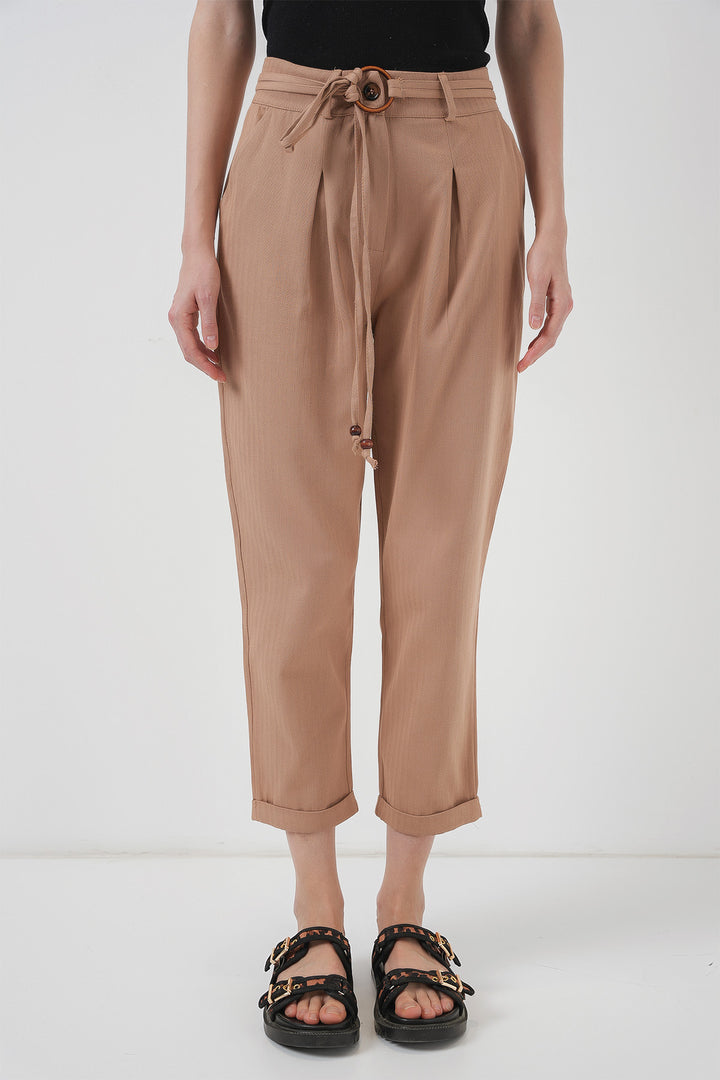 Bigdart Pantalon en Lin à Ceinture 6660 - Biscuit