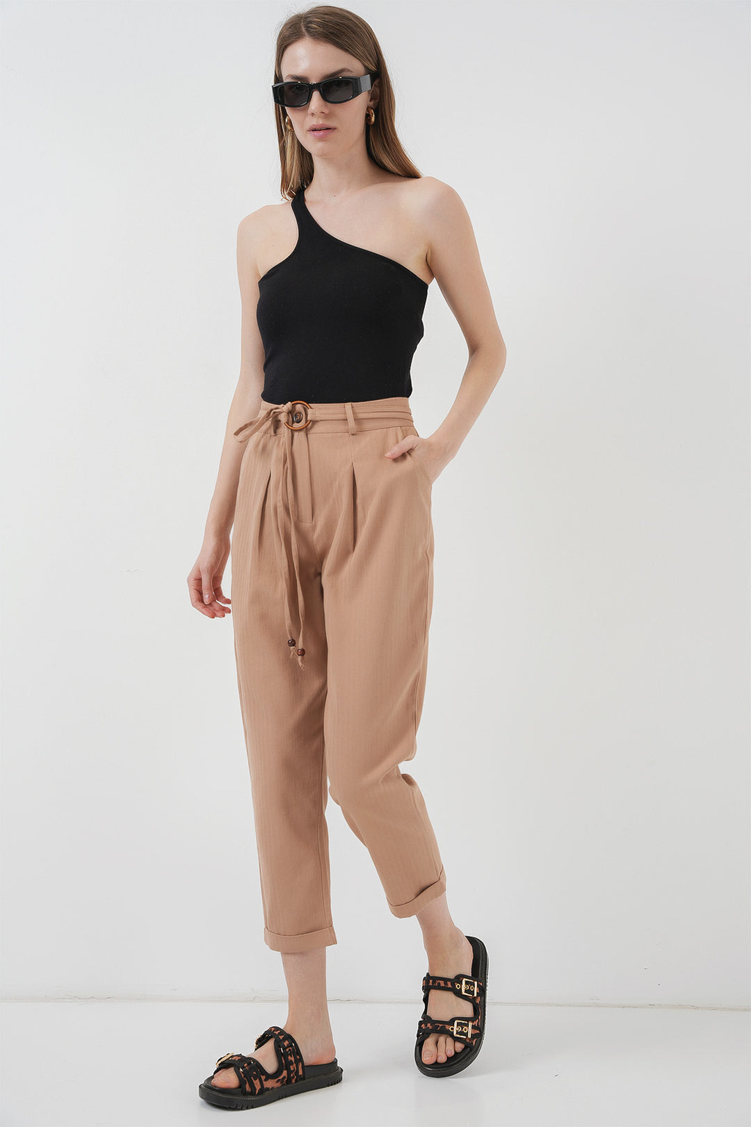 Bigdart Pantalon en Lin à Ceinture 6660 - Biscuit