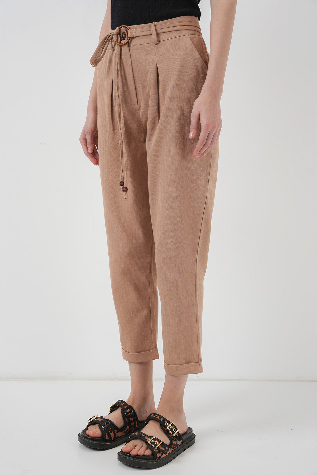 Bigdart Pantalon en Lin à Ceinture 6660 - Biscuit
