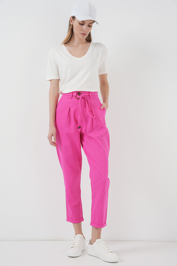 Bigdart Pantalon en lin avec ceinture 6660 - Fuchsia