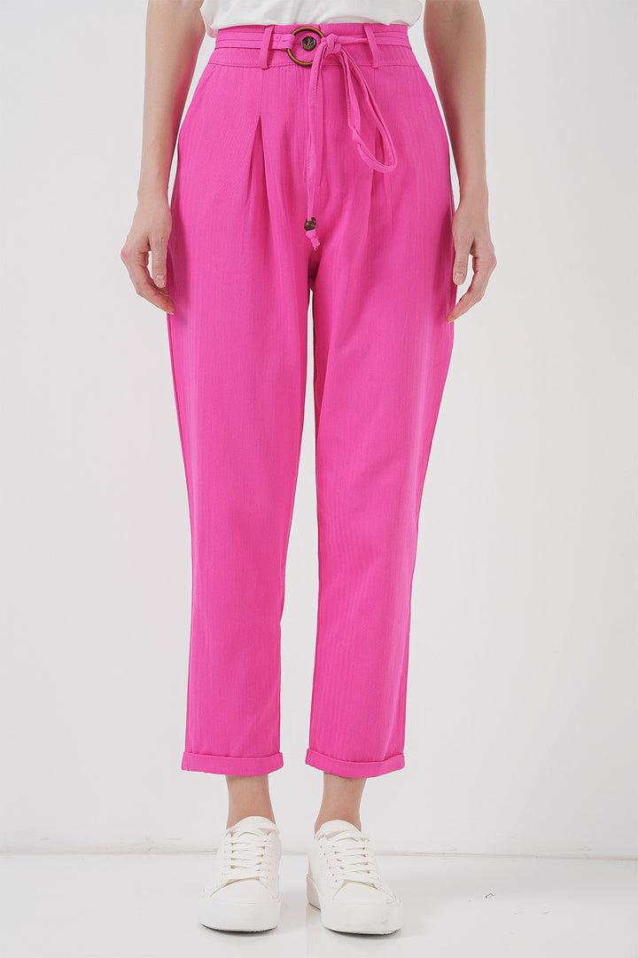 Bigdart Pantalon en lin avec ceinture 6660 - Fuchsia