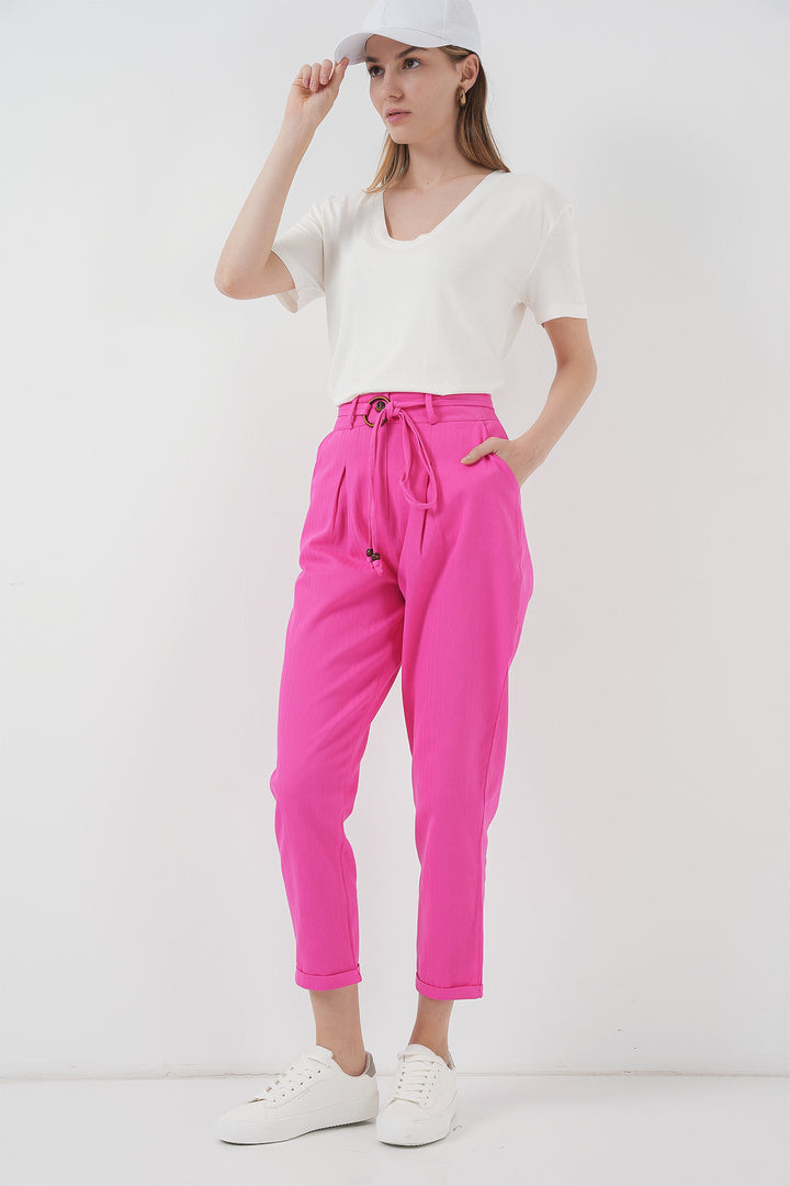 Bigdart Pantalon en lin avec ceinture 6660 - Fuchsia