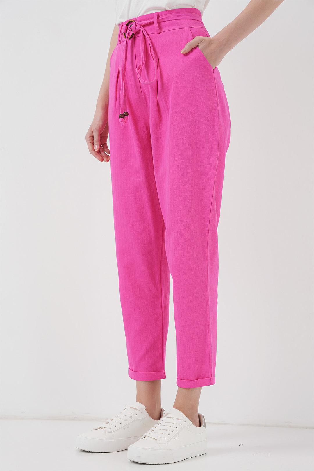 Bigdart Pantalon en lin avec ceinture 6660 - Fuchsia