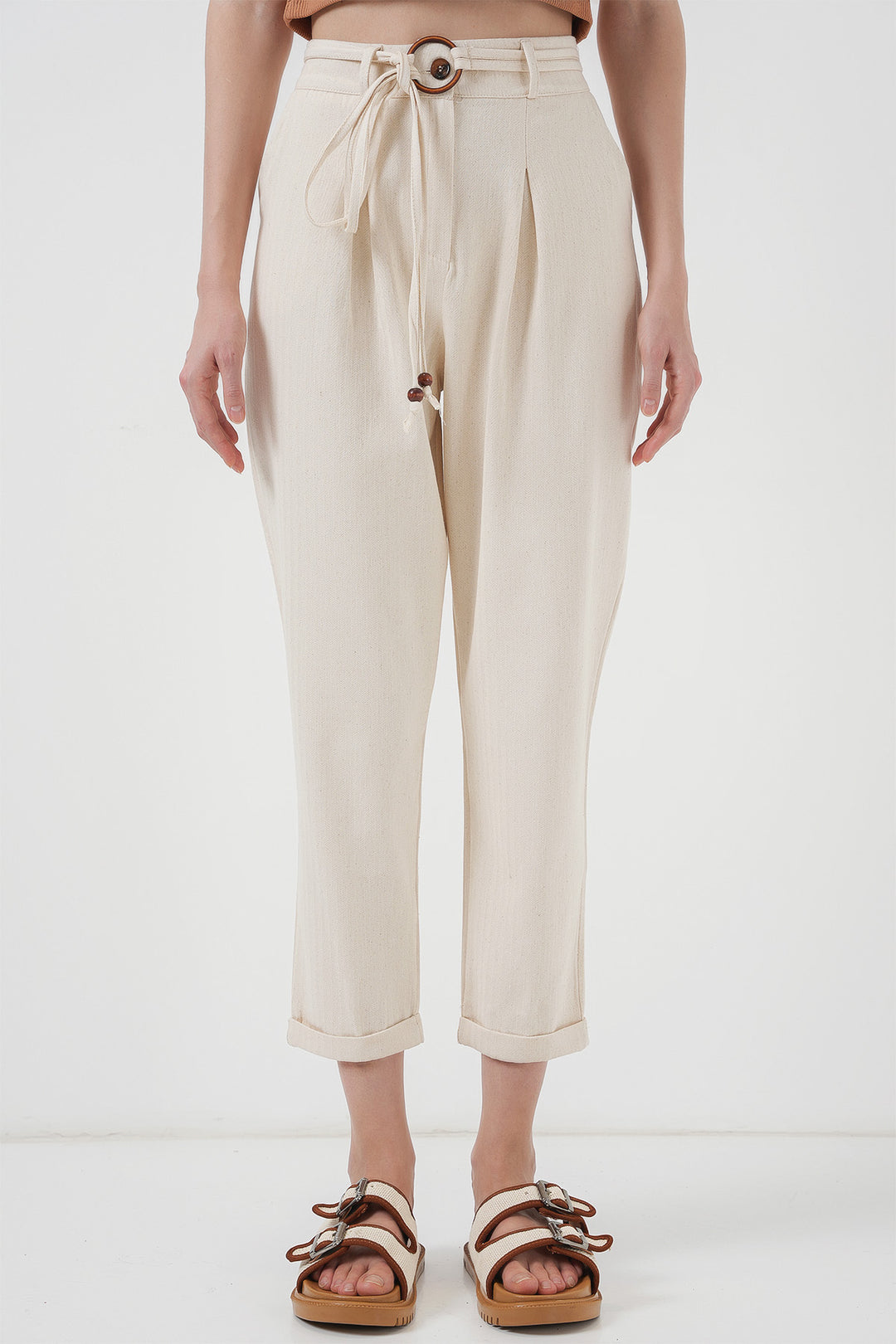 Bigdart 6660 Pantalon en Lin Ceinturé - Crème
