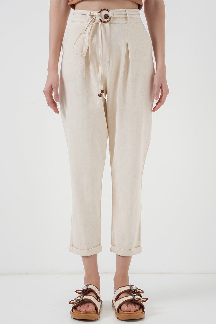Bigdart 6660 Pantalon en Lin Ceinturé - Crème