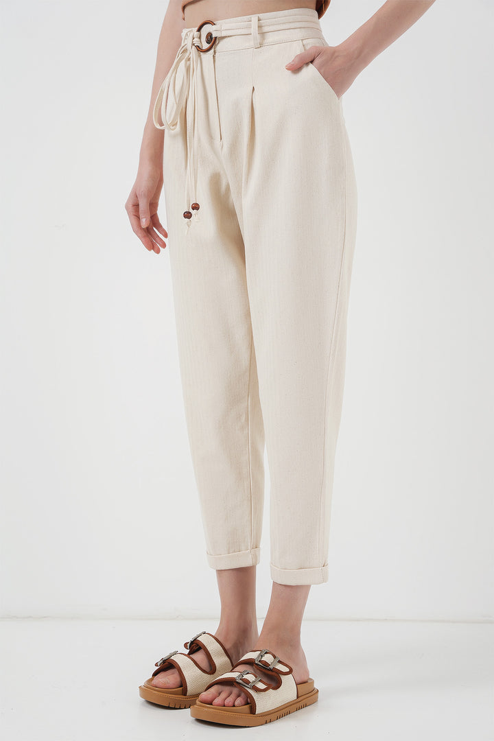 Bigdart 6660 Pantalon en Lin Ceinturé - Crème